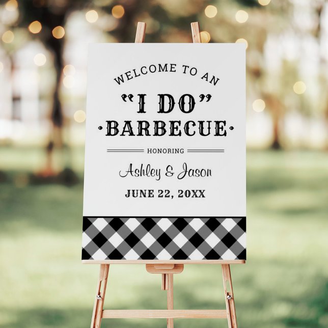 I Do BBQ Black Gingham Wedding Welcome Foam Board (Creator Uploaded)