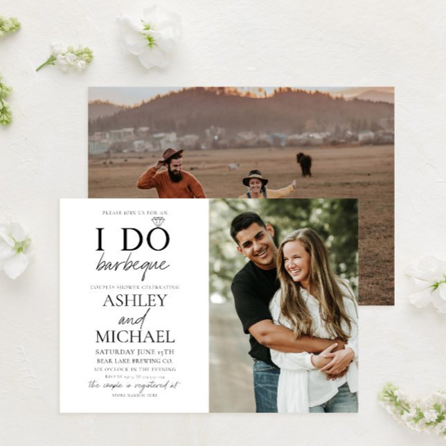 I Do BBQ Black White 2 Photo Simple Script Shower Invitation (Creator Uploaded)