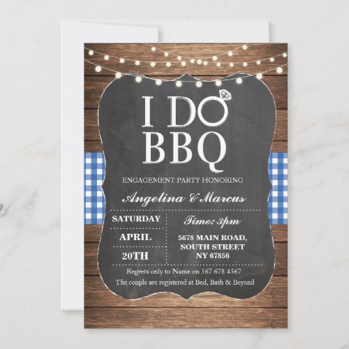 I DO BBQ Blue Couples Shower Chalk Invitation