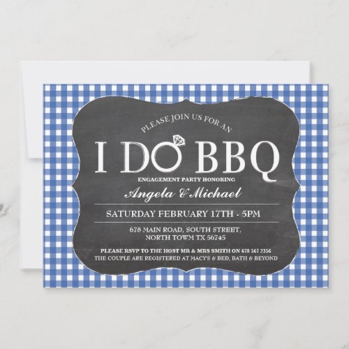 I DO BBQ Blue Engagement Couples Shower Invitation