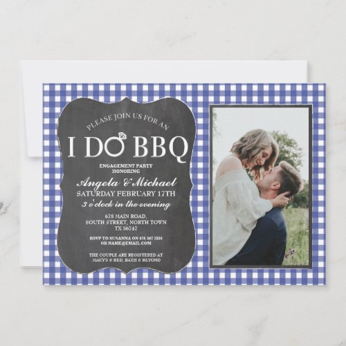 I DO BBQ Blue Engagement Couples Shower Photo Invitation