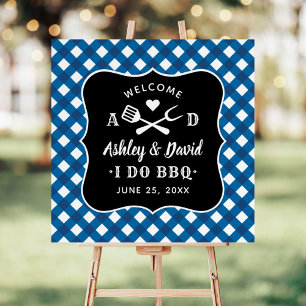 I Do BBQ Blue Gingham Monogram Wedding Welcome Foam Board