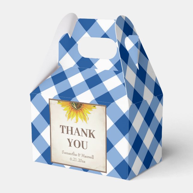 I Do BBQ Blue Gingham Sunflower Favor Box (Front Side)