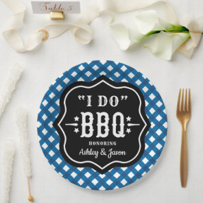 I Do BBQ Blue Gingham Wedding Paper Plates