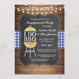 I DO BBQ Blue Gold Chalk Couples Shower Invite