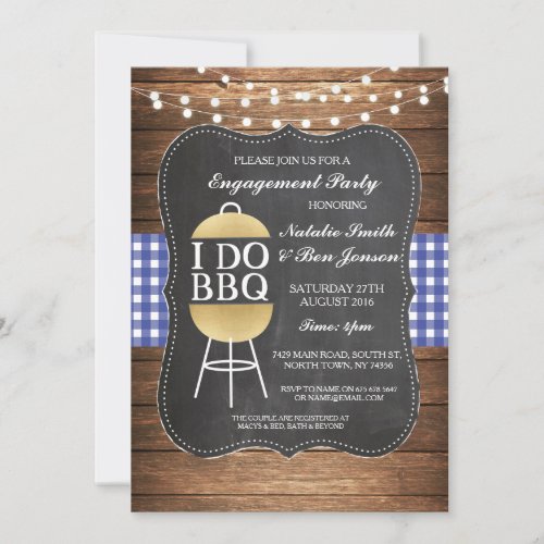 I DO BBQ Blue Gold Chalk Couples Shower Invite