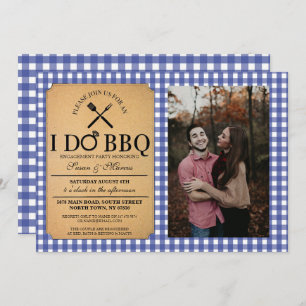 I DO BBQ Blue Vintage Party Engagement Photo Ring Invitation