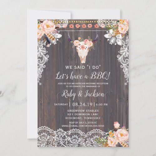 I DO BBQ Boho Lace  Floral Reception Invitation