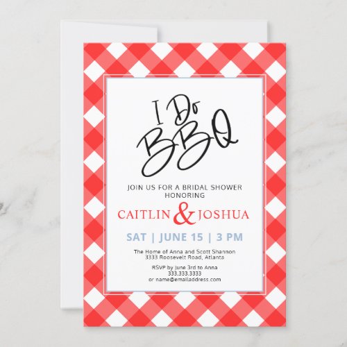 I Do BBQ Bridal Shower Red Plaid Party Invitation