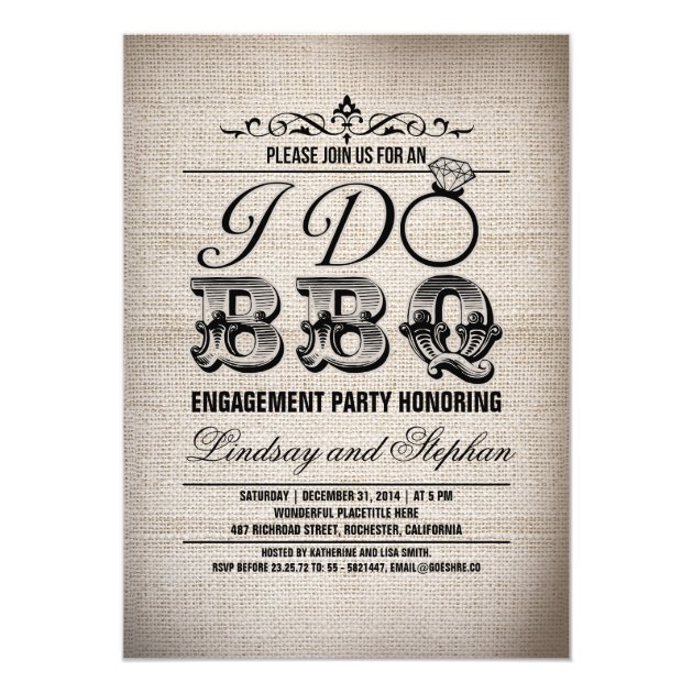 I Do BBQ Burlap Engagement Party Invitation