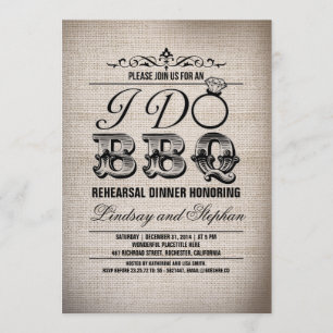 I do BBQ burlap rehearsal dinner invitation