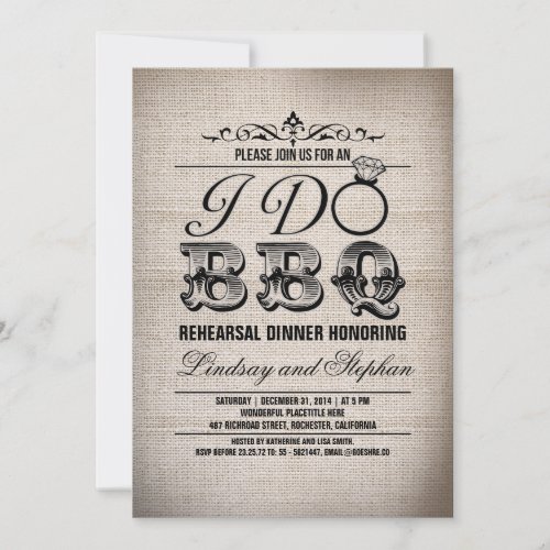 I do BBQ burlap rehearsal dinner invitation