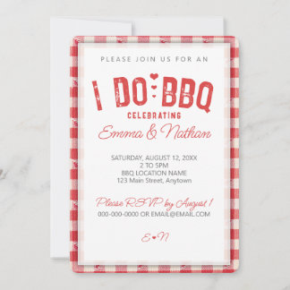 I DO BBQ casual wedding shower red gingham picnic Invitation