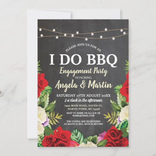 I DO BBQ Chalk Red Rose Chalk Floral Shower Invite