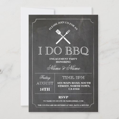 I DO BBQ Chalk Rustic Engagement Party Invitation