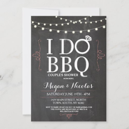 I DO BBQ Chalkboard Coral Engagement Party Invite