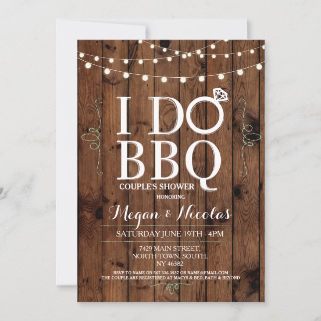 I DO BBQ Chalkboard Wood Engagement Party Invite (Front)