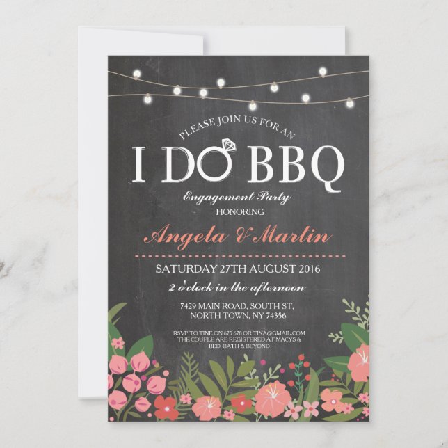I DO BBQ Coral Chalk Couples Shower Invite (Front)