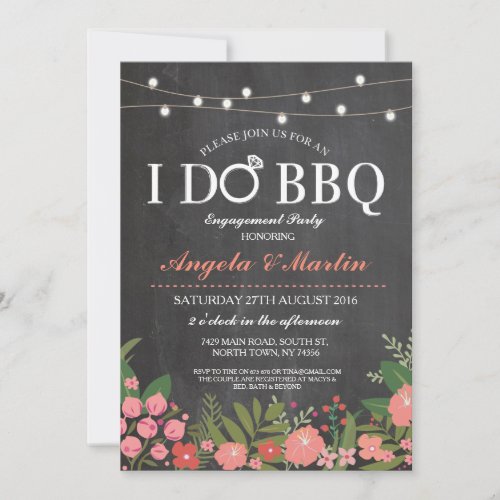 I DO BBQ Coral Chalk Couples Shower Invite