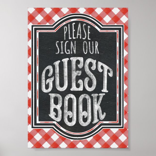 I Do BBQ Couple's Coed Engagement Guest Book Sign (Front)