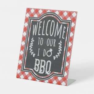 I Do BBQ Couple's Coed Engagement Party Welcome Pedestal Sign