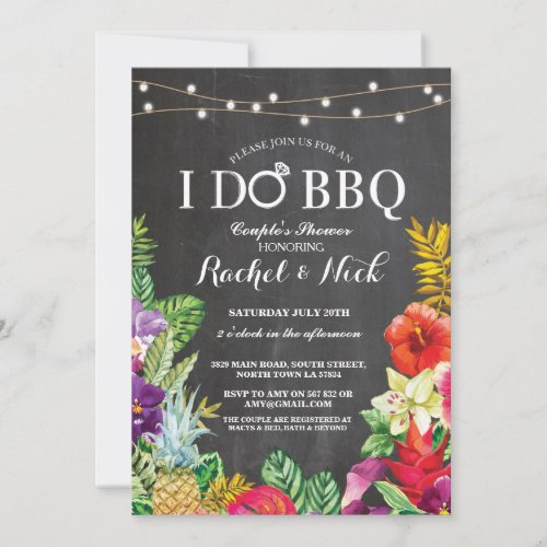 I DO BBQ Couples Shower Chalk Aloha Floral Invite