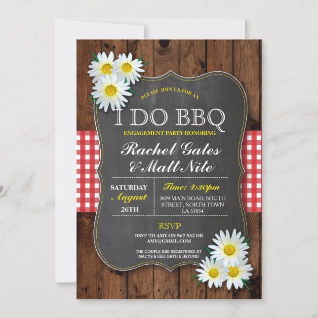 I DO BBQ Couples Shower Chalk Daisy Flower Invite (Front)