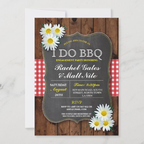 I DO BBQ Couples Shower Chalk Daisy Flower Invite