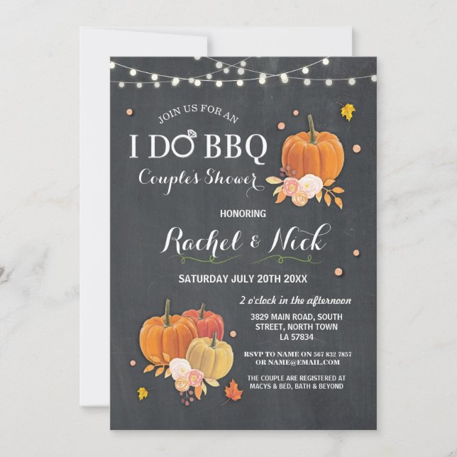 I DO BBQ Couples Shower Chalk Pumpkin Invite (Front)
