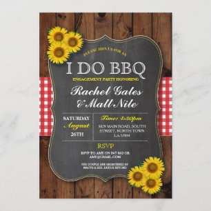 I DO BBQ Couples Shower Chalk Sunflower Red Invite