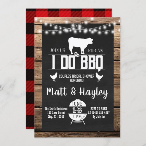 I do BBQ Couples Shower Country Wooden Chalkboard Invitation