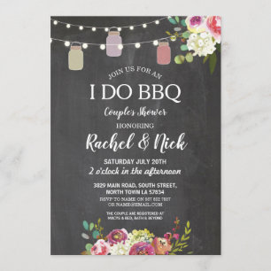 I DO BBQ Couples Shower Jars Lights Chalk Floral Invitation