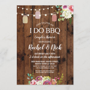 I DO BBQ Couples Shower Jars Lights Wood Floral Invitation