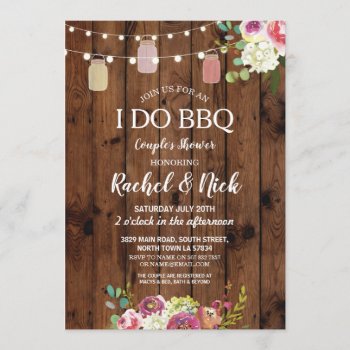 I Do Bbq Couples Shower Jars Lights Wood Floral Invitation by WOWWOWMEOW at Zazzle