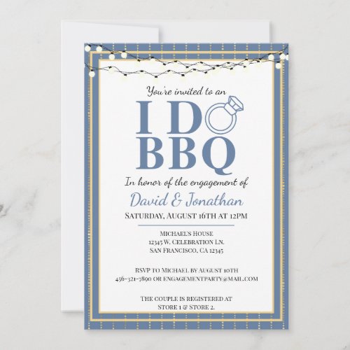 I Do BBQ Couples Shower LGBT Gay Engagement Party Invitation