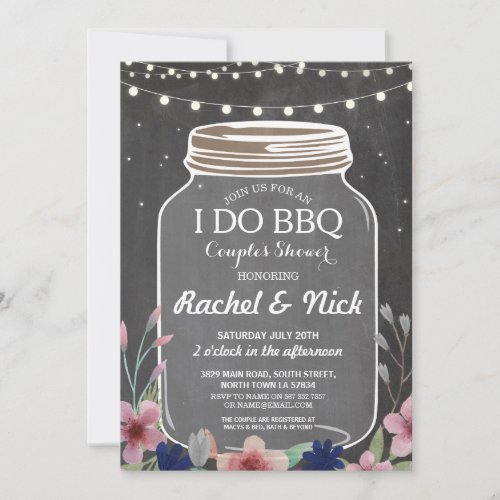 I DO BBQ Couples Shower Lights Chalk Floral Invite