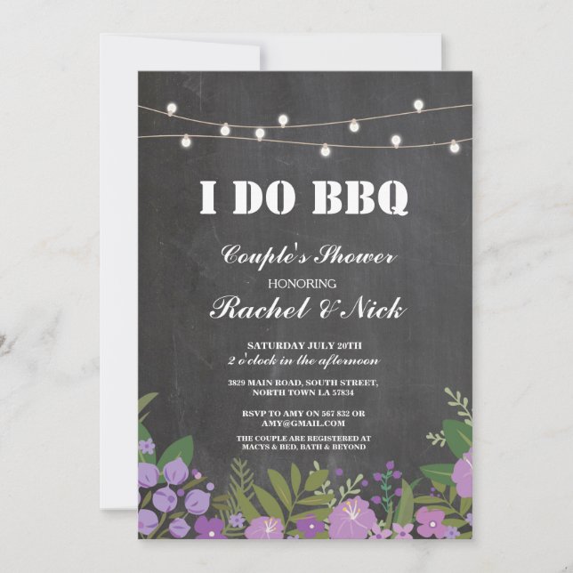 I DO BBQ Couples Shower Lights Chalk Floral Invite (Front)
