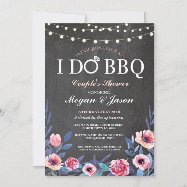 I DO BBQ Couples Shower Lights Chalk Flower Invite (Front)