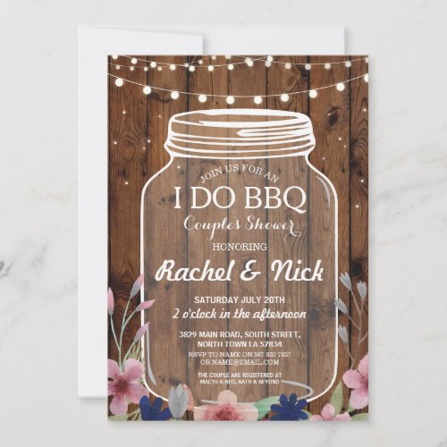 I DO BBQ Couples Shower Lights Wood Floral Invite