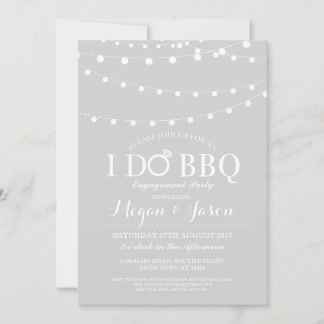 I DO BBQ Couple's Shower Party Lights Invitation (Front)