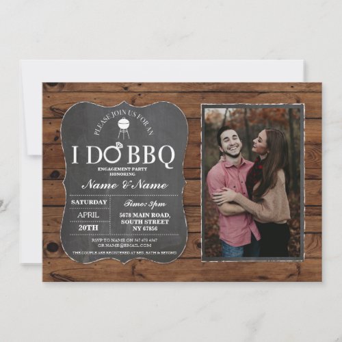 I DO BBQ Couples Shower Party Wood Chalk Photo Invitation