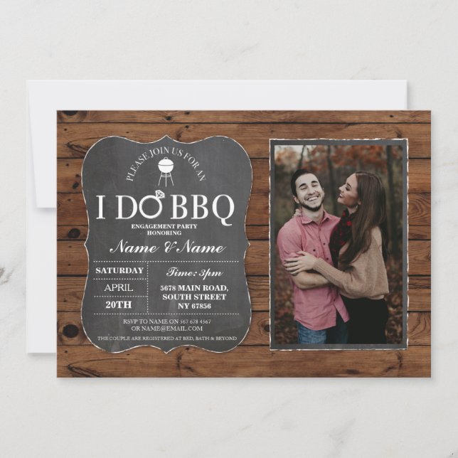 I DO BBQ Couple's Shower Party Wood Chalk Photo Invitation (Front)
