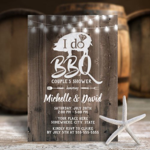 I DO BBQ Couples Shower Rustic Barn Wedding Invitation