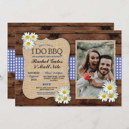 I DO BBQ Couples Shower Rustic Daisy Blue Photo Invitation