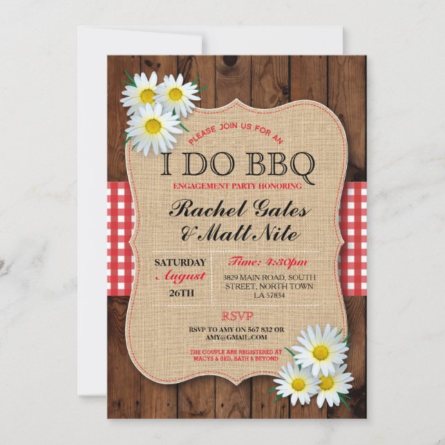I DO BBQ Couples Shower Rustic Daisy Flower Invite (Front)