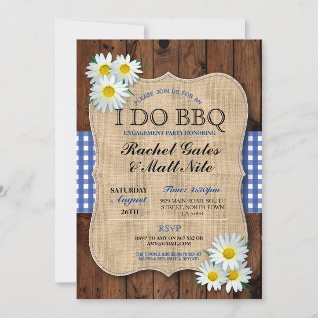 I DO BBQ Couples Shower Rustic Daisy Flower Invite (Front)