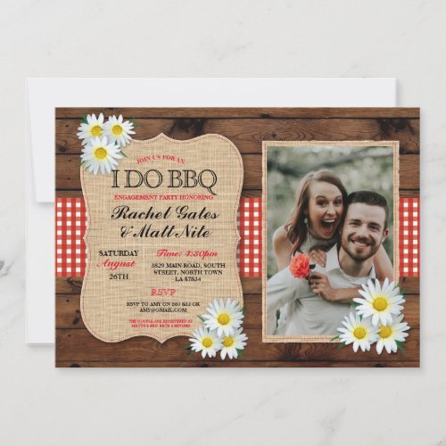 I DO BBQ Couples Shower Rustic Daisy Flower Photo Invitation