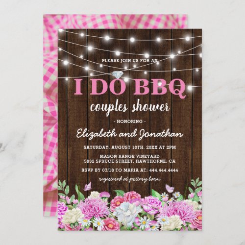 I Do BBQ Couples Shower  Rustic Pink Floral Invitation