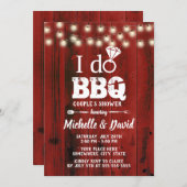 I DO BBQ Couples Shower Rustic Red Barn Wood Invitation (Front/Back)