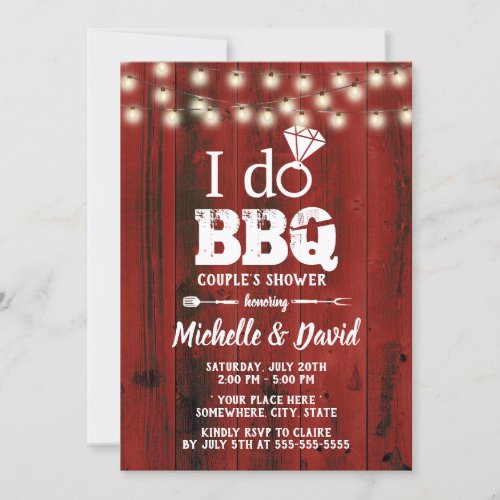 I DO BBQ Couples Shower Rustic Red Barn Wood Invitation